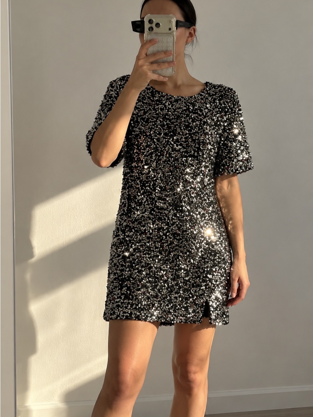 VICI Silver Black Sequin Mini Dress Small Open Back Christmas Holiday Party
